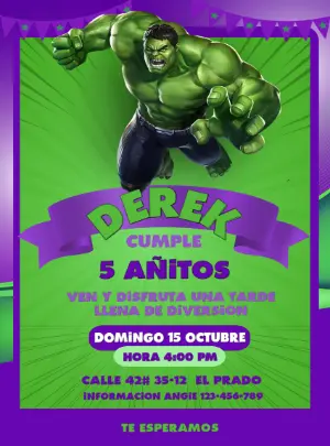 Invitación de Cumpleaños de Hulk para Editar Online