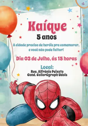 Convite de Aniversário do Homem Aranha para Editar Online