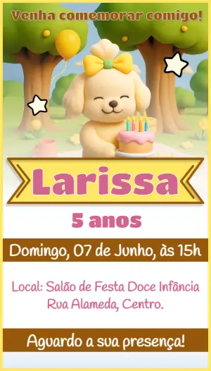 Convite Aniversário Cachorrinho Fofo para Editar Online