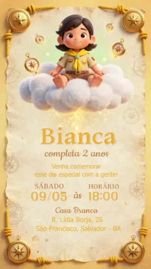 Convite de Aniversário Infantil Exploradora Aventura para Editar