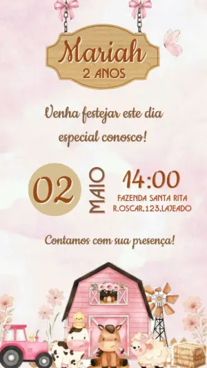 Convite Fazendinha Rosa: Aniversário de Menina para Editar