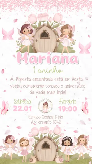 Convite de Aniversário Fada no Jardim Encantado para Editar
