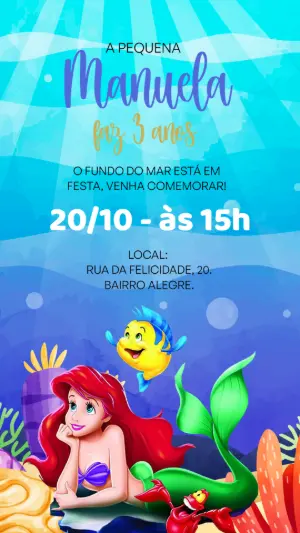Convite Aniversário A Pequena Sereia para Editar Online
