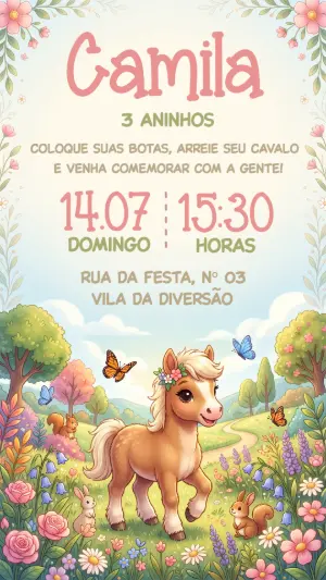 Convite Digital Editável Aniversário Infantil Tema Cavalinho
