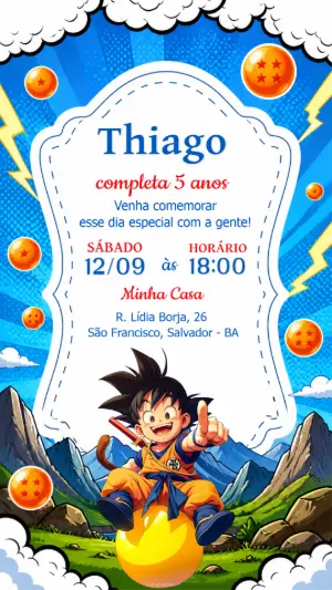 Convite de Aniversário Dragon Ball com Goku para Editar