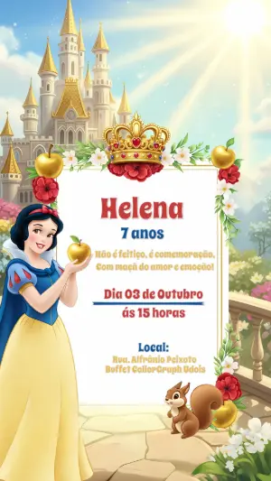 Convite de Aniversário Branca de Neve para Editar Online