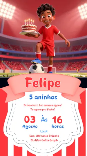 Convite Digital Futebol Aniversário Infantil Editável