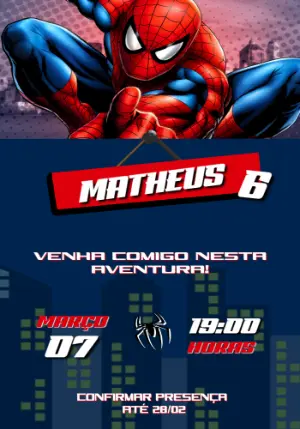 Convite de Aniversário Homem-Aranha para Editar e Enviar