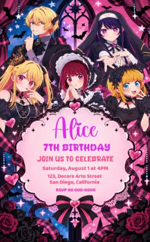 Editable Oshi no Ko Birthday Invitation Template