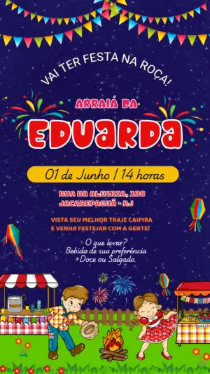 Convite Aniversário Festa Junina com Personagens para Editar