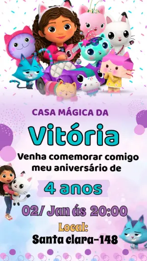 Convite Digital Infantil Casa Mágica da Gabby Editável