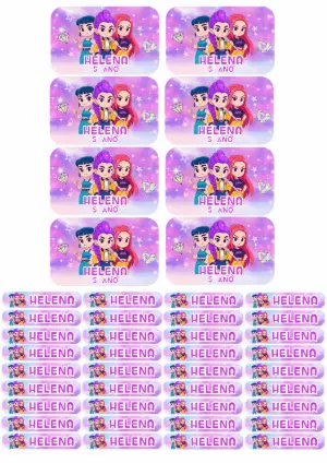 Kit de Etiquetas Escolares de Aniversário Guerreiras do Kpop para Editar