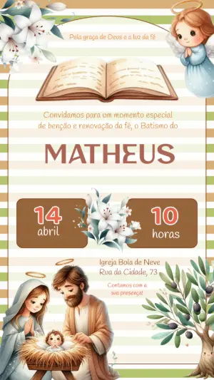 Convite de Batismo Religioso Ilustrado para Editar