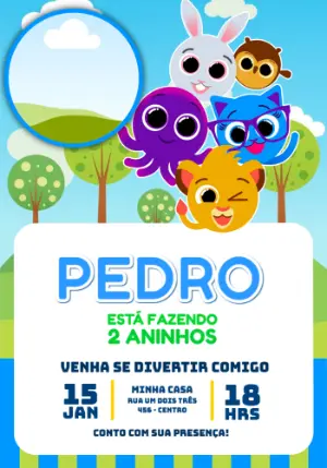 Convite de Aniversário Bolofofos Colorido para Editar Online