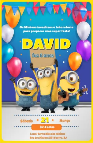 Convite de Aniversário Minions Divertido para Editar Online
