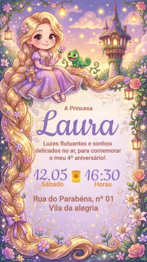 Convite de Aniversário Rapunzel Enrolados Editável