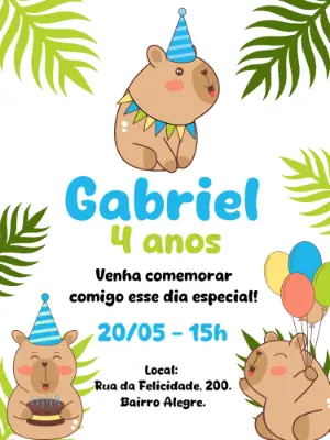 Convite Aniversário Capivara Fofa para Editar Online