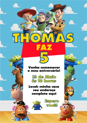 Convite Digital Aniversário Infantil Tema Toy Story Editável