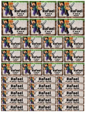 Etiqueta Escolar Minecraft Editável para Imprimir