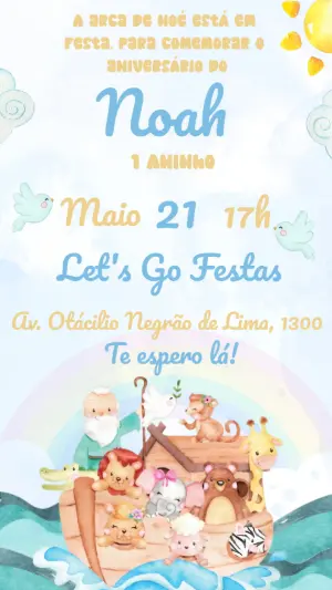 Convite Aniversário Arca de Noé Menino Editável