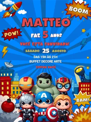 Convite de Aniversário Vingadores Baby para Editar