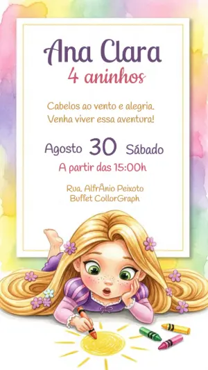 Convite de Aniversário Rapunzel Enrolados para Editar Online