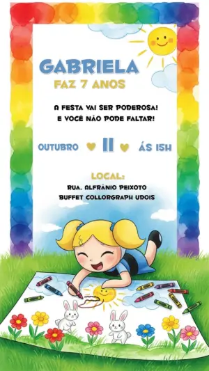 Convite de Aniversário Meninas Super Poderosas para Editar