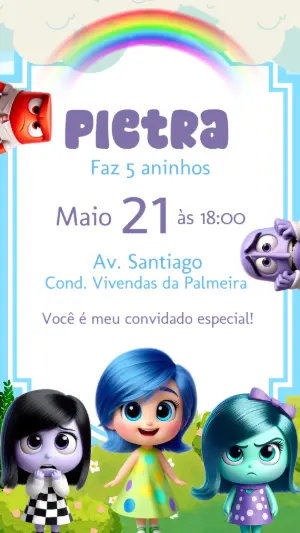 Convite Aniversário Divertida Mente com Emoções Fofas para Editar