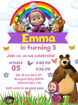 Masha and The Bear Birthday Invitation Editable Online