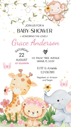 Editable Safari Baby Shower Invitation for a Girl Template