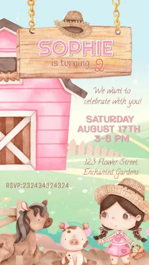 Animated Farm Birthday Invitation for Girls | Editable Video Template