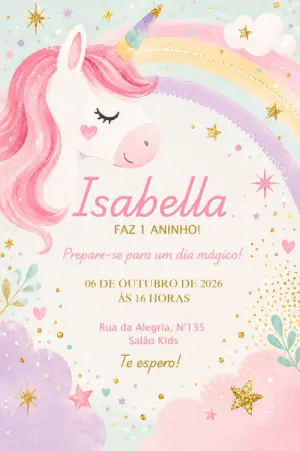 独角兽生日邀请函 – 静态 – Borboleta Convites
