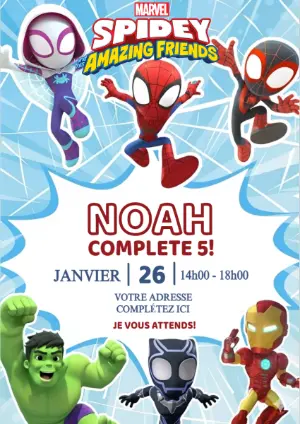 Invitation Anniversaire Spidey et ses Amis à Modifier en Ligne