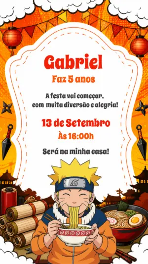 Convite de Aniversário Naruto: Modelo Digital para Editar