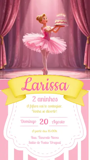 Convite de Aniversário Bailarina Rosa Delicado para Editar