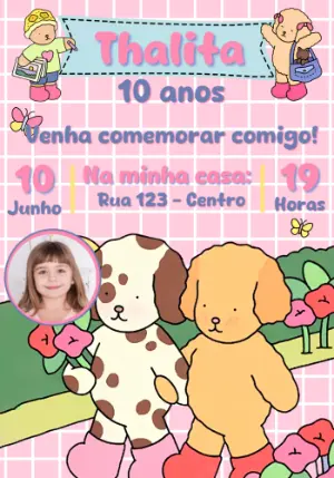 Convite Aniversário Infantil Bobbie Goods com Foto Modelo Editável