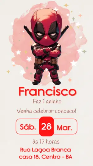 Convite de Aniversário Deadpool Chibi para Editar Online