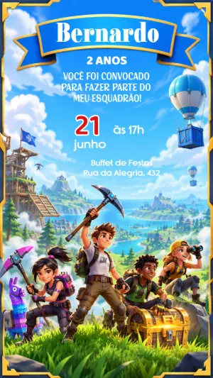 Convite de Aniversário Fortnite Battle Royale Editável