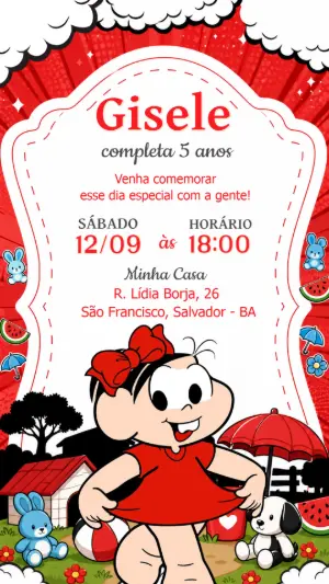 Convite Digital de Aniversário da Mônica para Editar
