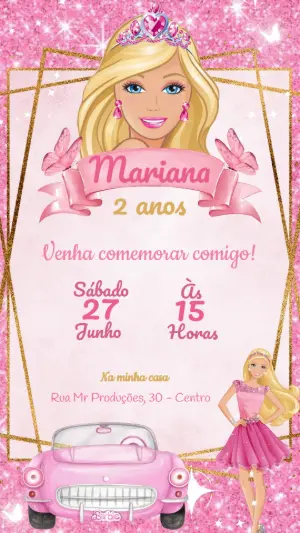 Convite de Aniversário Barbie Editável Online para Imprimir