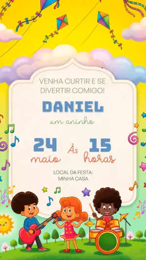 Convite de Aniversário 3 Palavrinhas Musical Editável