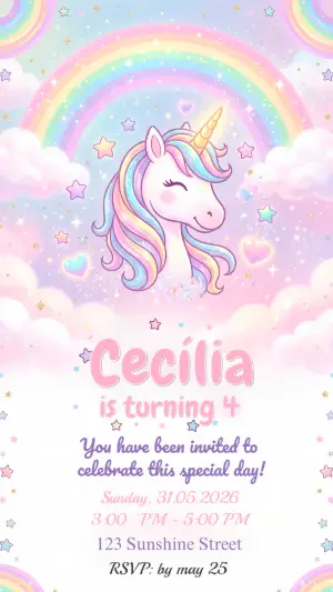 Magical Unicorn Birthday Invitation | Editable Template