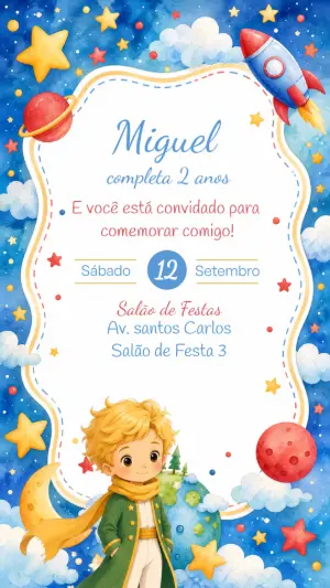 Convite de Aniversário O Pequeno Príncipe Editável