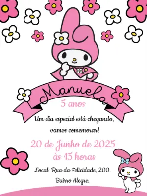 Convite Aniversário My Melody para Editar Online