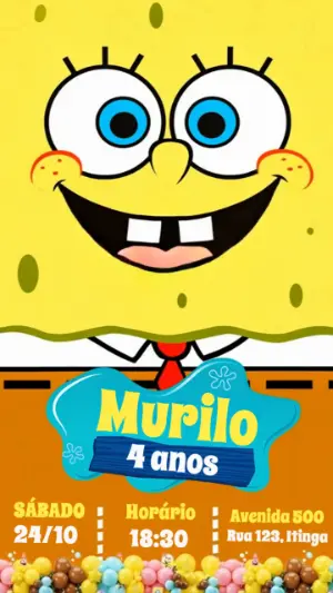 Convite Animado Bob Esponja Falante para Aniversário Infantil