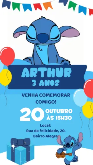 Convite Animado Aniversário Stitch para Editar Online