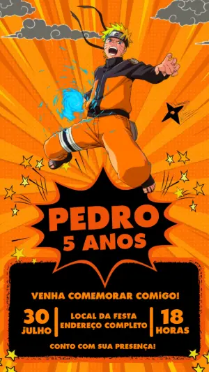 Convite Animado de Aniversário Naruto Shippuden para Editar