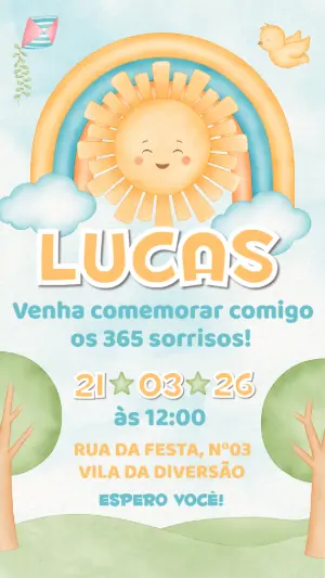 Convite 1º Aniversário Sol e Arco-íris para Editar