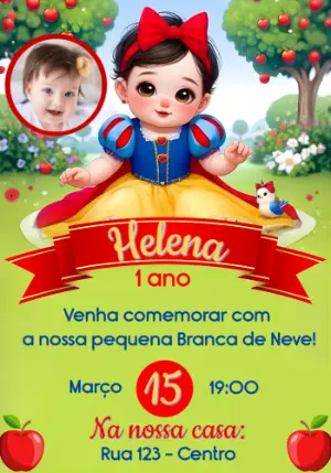 Convite Digital Branca de Neve Baby com Foto para Editar