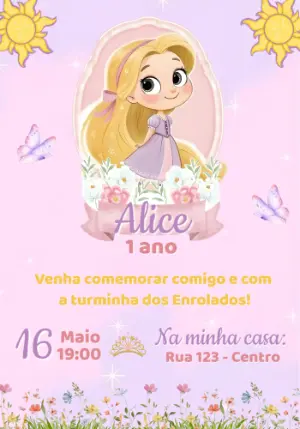 Convite de Aniversário Enrolados Rapunzel para Editar